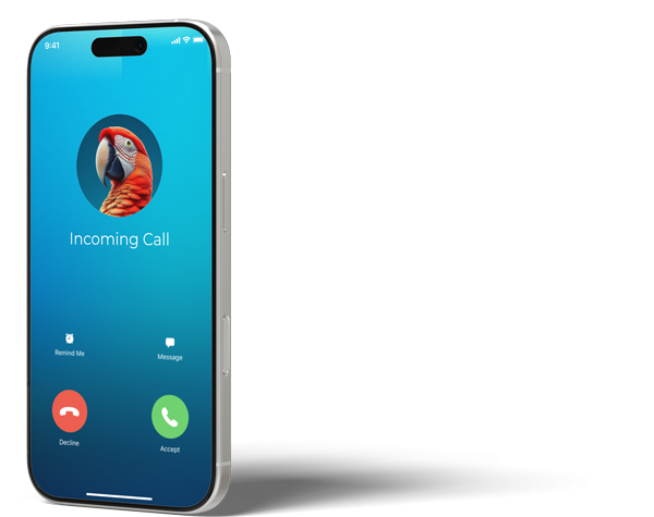 Image of an iPhone with Incoming Call with a Parrot